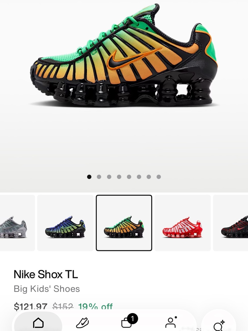 Nike Kids' Black/Green/Orange Air Shox TL